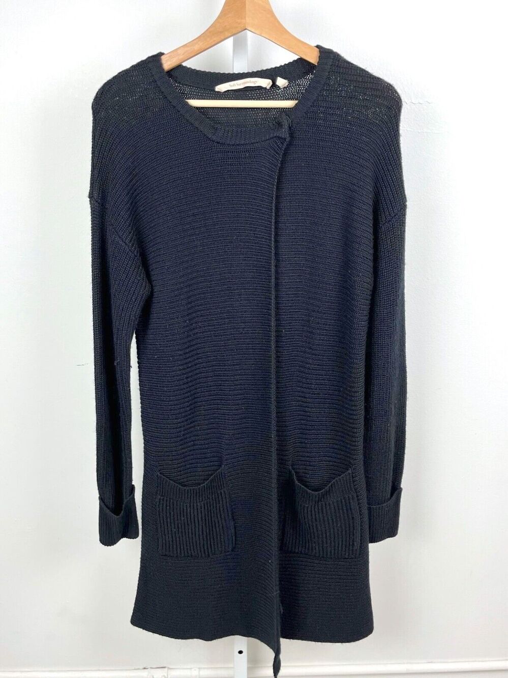 SOFT SURROUNDINGS S Marcella Ribbed Knit Cardigan Tunic Sweater Wool Blend Black